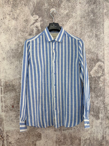 Camicia lino colletto francese righe azzurre