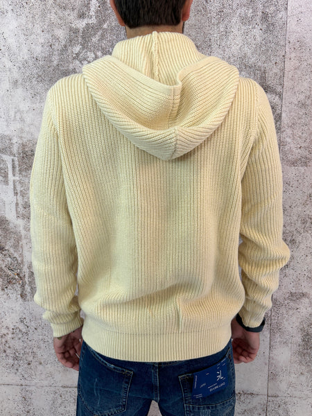 Maglione costa inglese con cappuccio beige