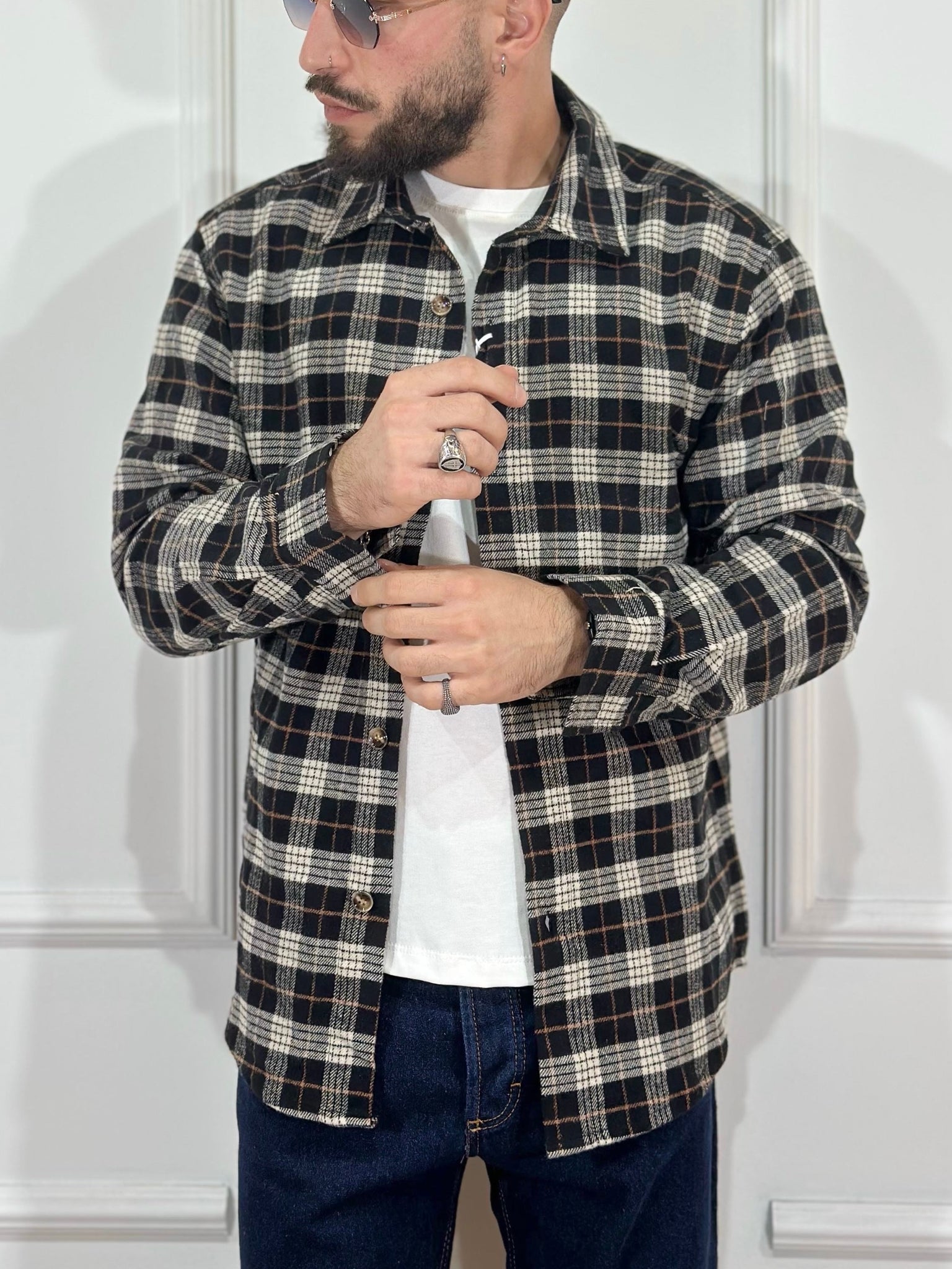 Camicia scozzese bianco/nera