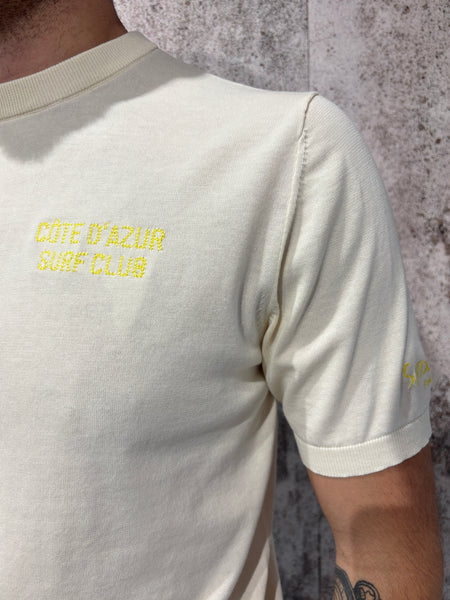 T-Shirt in maglia panna con ricamo
