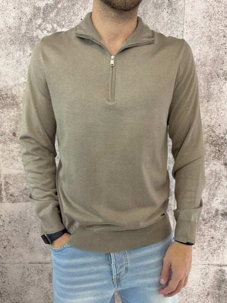 Maglione viscosa mezza zip camel