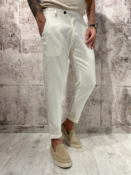 Pantalone chino misto lino bianco