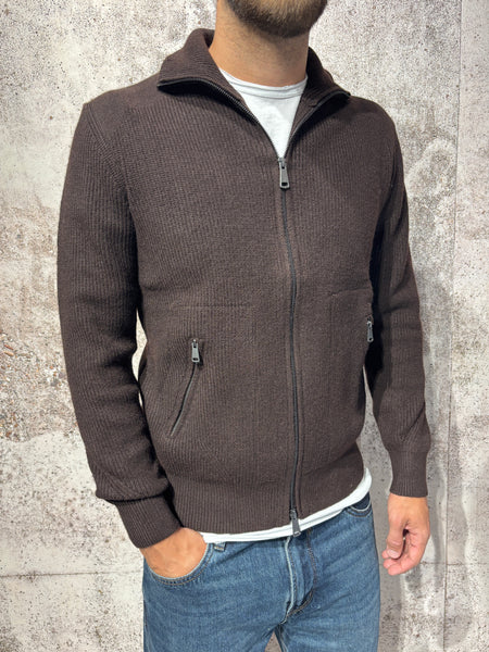Maglione costine full zip coffee