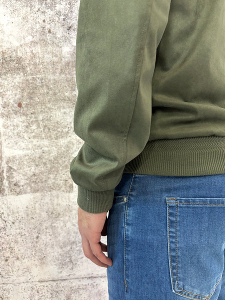 Giubbino bomber scamosciato verde militare
