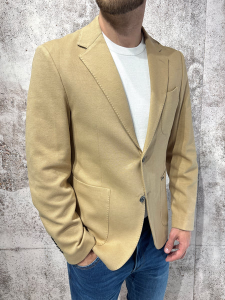 Giacca monopetto jacquard camel