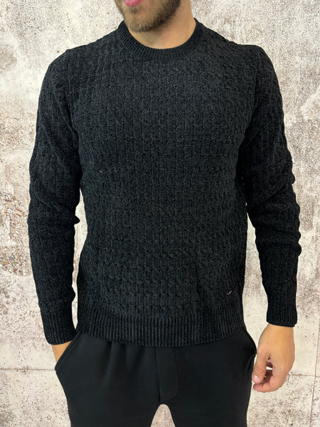 Maglione ciniglia trecce nero