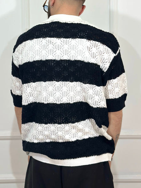 Camicia 1/2 manica in maglia bianco/nera