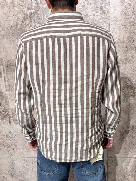 Brown striped linen blend shirt