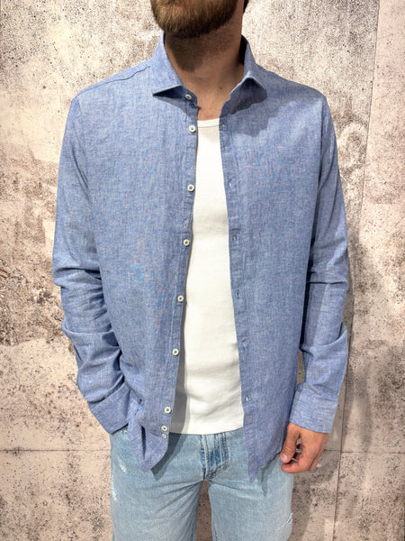Camicia Lino/Cotone blu