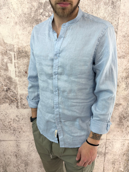 Camicia coreana lino azzurra