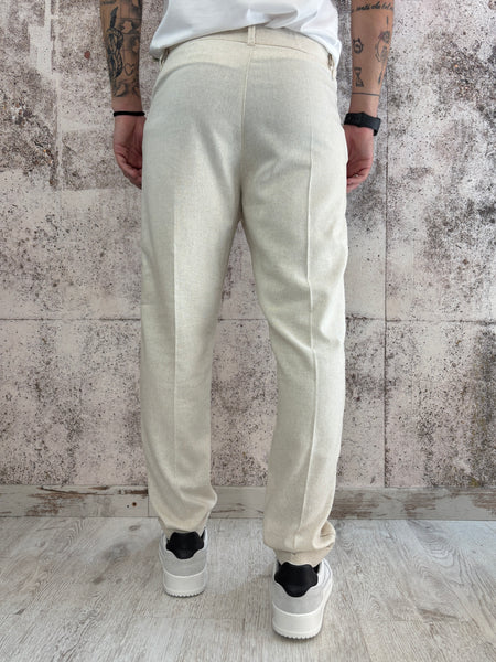 Pantalone chino misto lino sabbia