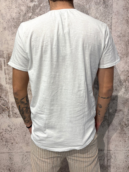 T-Shirt serafino bianca misto lino