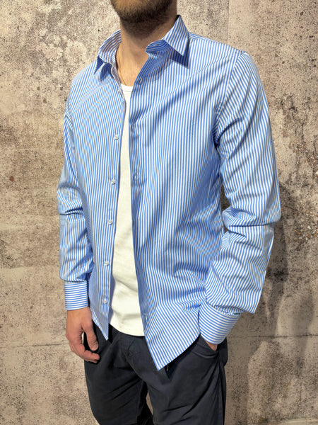 Camicia cotone righe bianche/azzurre