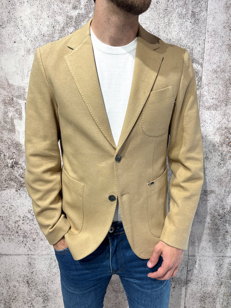 Giacca monopetto jacquard camel