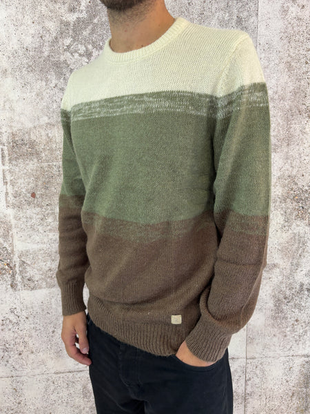Maglione tricolore panna/verde/marrone
