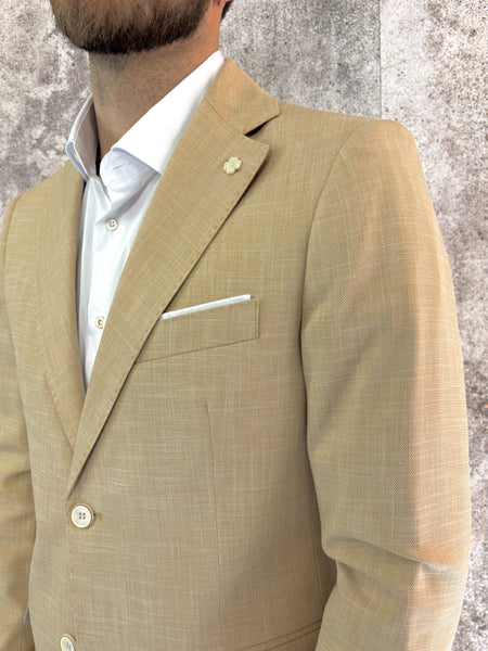 Abito monopetto cammello tessuto fiammato