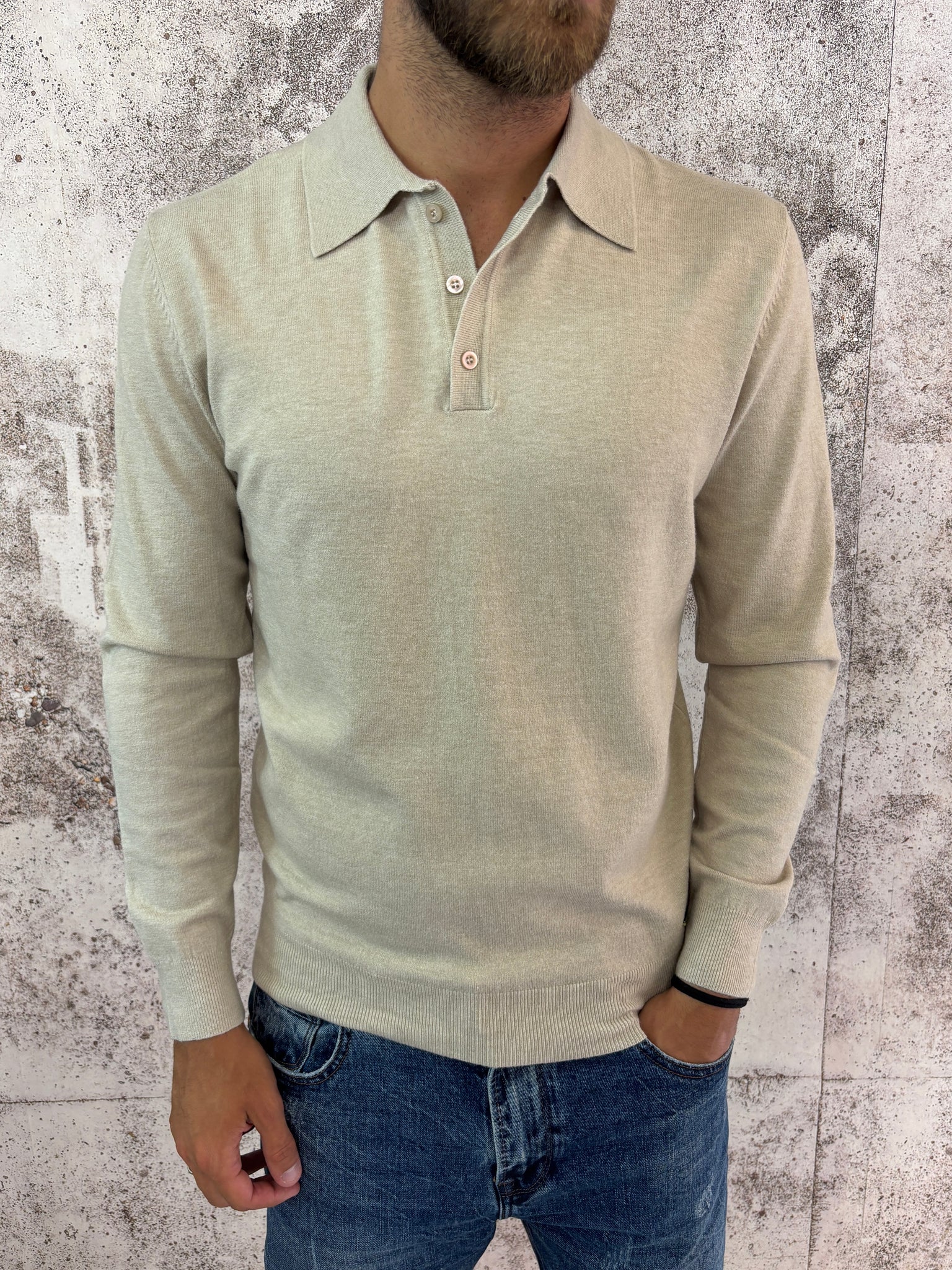 Polo beige manica lunga