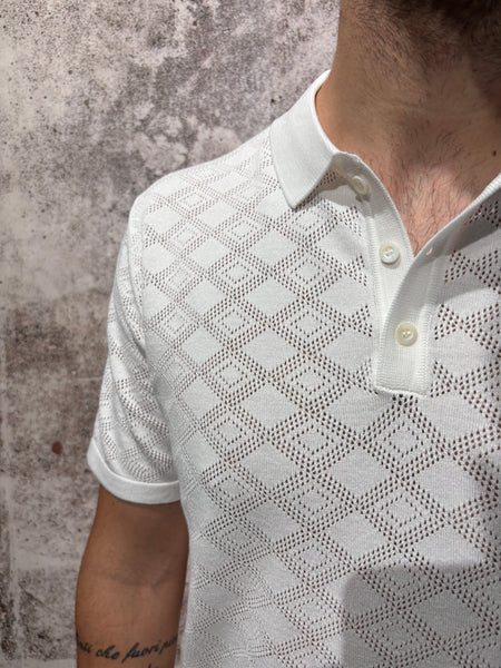 Polo in maglia lavorata bianca