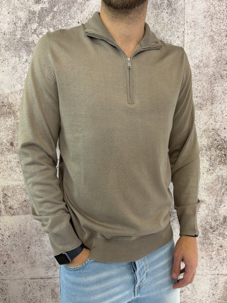 Maglione viscosa mezza zip camel