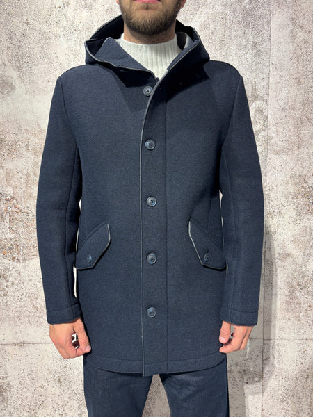 Cappotto con cappuccio lana cotta blu