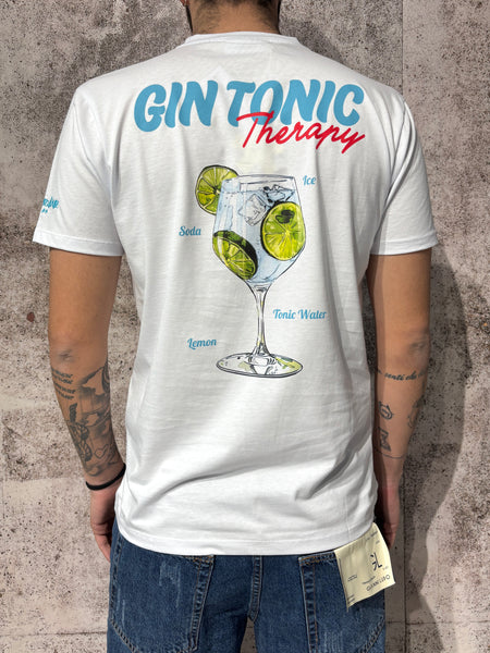 T-Shirt bianca Gin Tonic con stampa sul retro