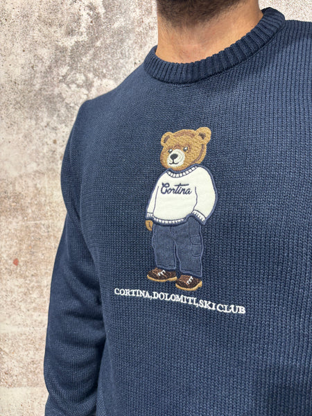 Maglione girocollo blu orsetto