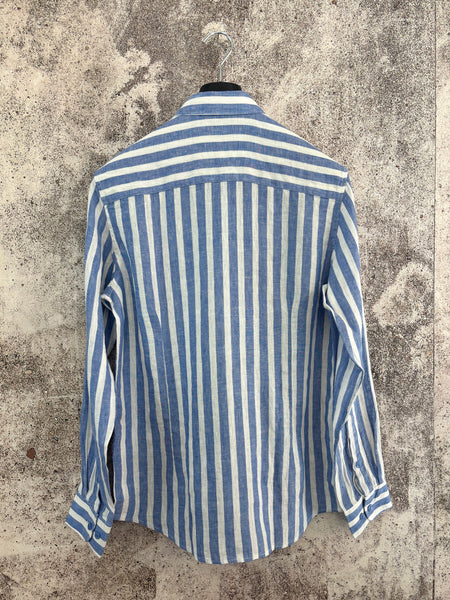 Camicia lino colletto francese righe azzurre