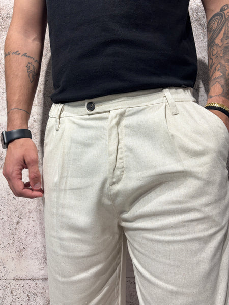Pantalone palazzo sabbia misto lino