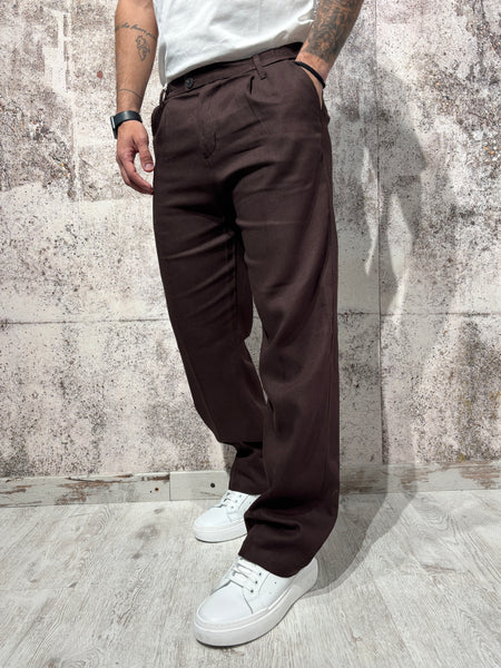 Pantalone palazzo cioccolato misto lino