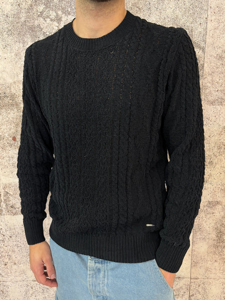Maglione ciniglia trecce nero