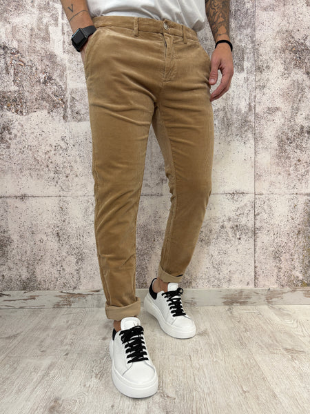 Pantalone chino velluto cammello