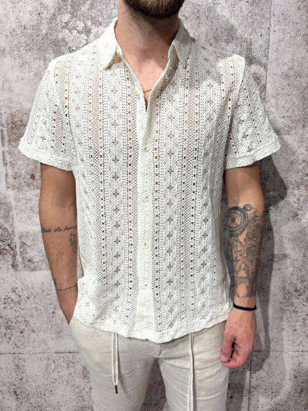 Camicia m/m traforata panna fantasia
