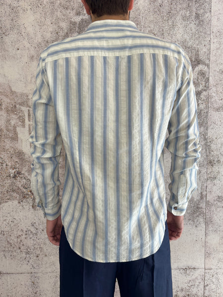Camicia coreana panna righe azzurre