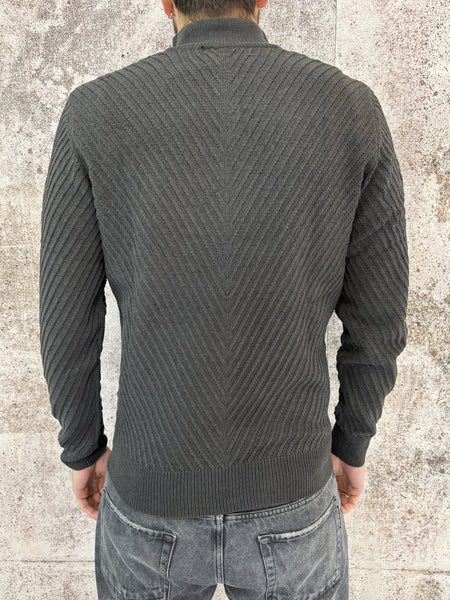 Maglione lavorato mezza zip grigio scuro