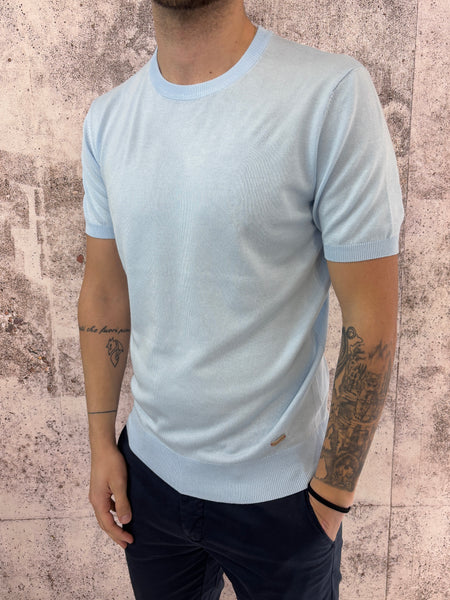 Sky knit short-sleeved T-shirt