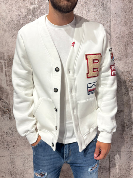 Cardigan in felpa bianco con patch