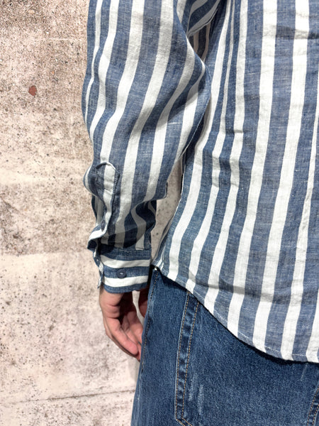 Blue striped linen blend shirt