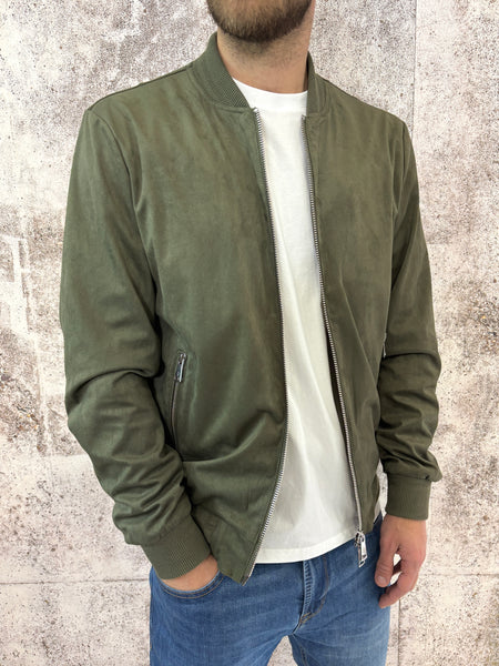 Giubbino bomber scamosciato verde militare