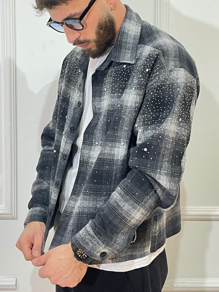 Camicia scozzese grigia con brillantini