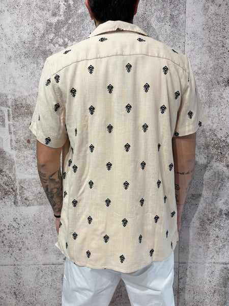 Camicia m/m beige ricamo nero