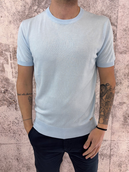 Sky knit short-sleeved T-shirt