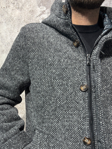 Cappotto mod. parka lana grigio