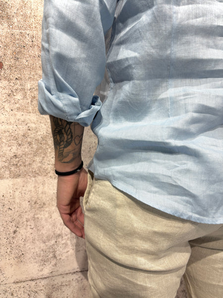 Korean light blue linen shirt