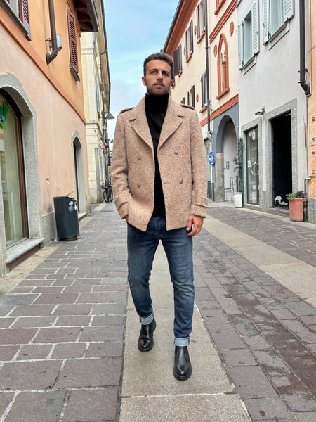 Cappotto peacot cammello