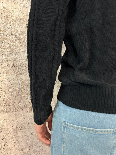 Maglione ciniglia trecce nero