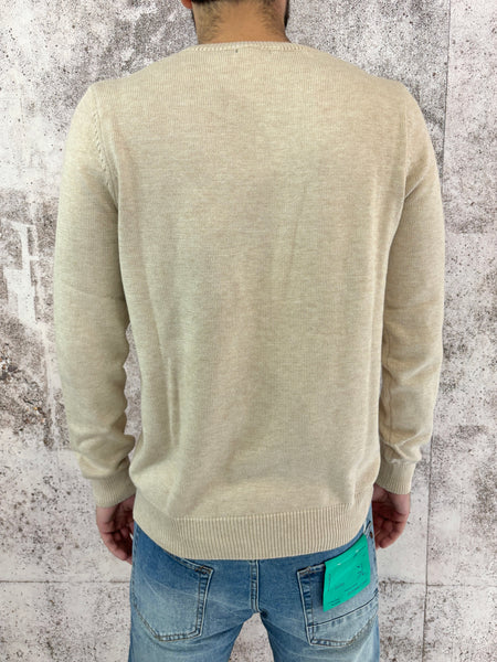 Maglione girocollo beige misto cashmere