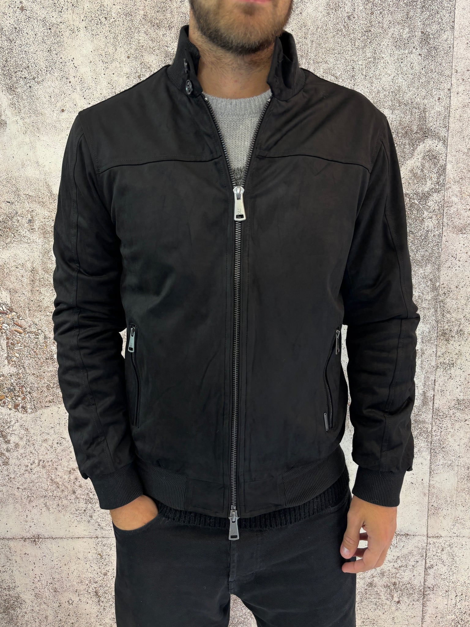 Giubbino mod. College scamosciato nero