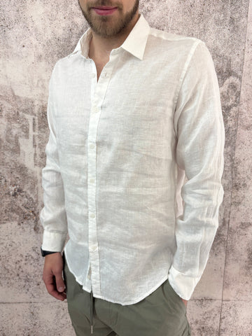 Camicia lino bianca collo francese