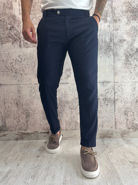 Pantalone chino misto lino blu
