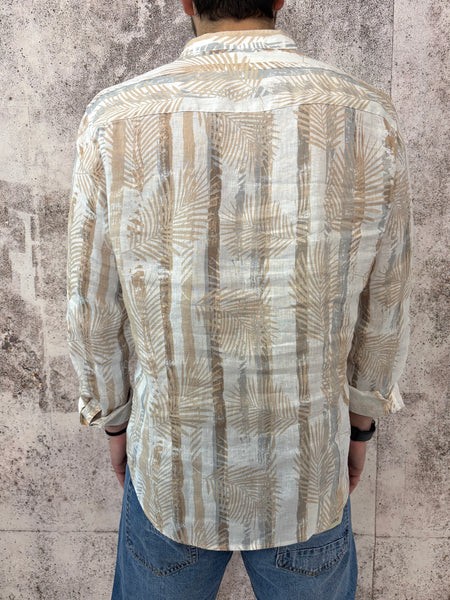 Camicia misto lino coreana fantasia beige
